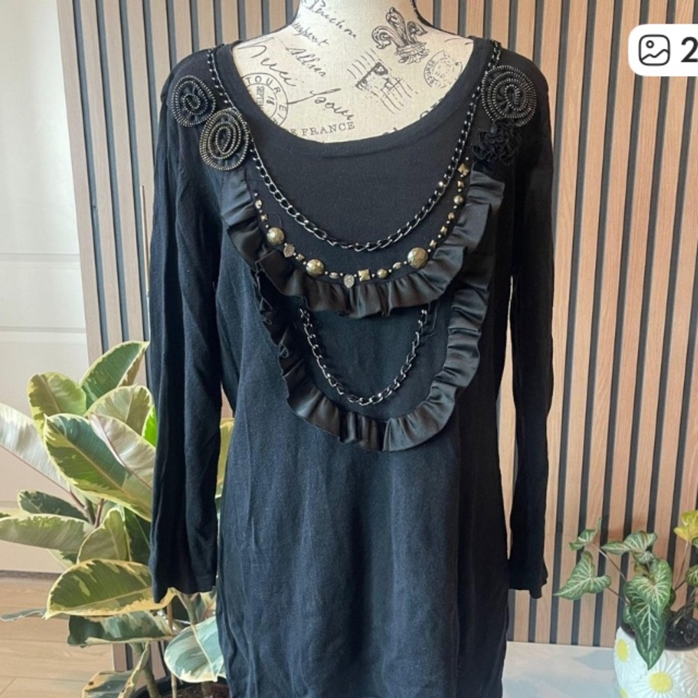 Elegant Black Top with Gold Embellishments